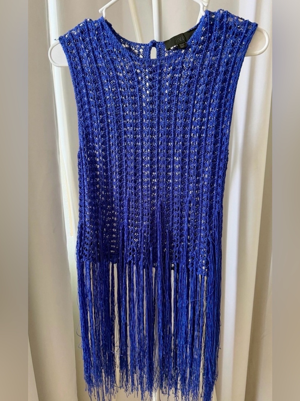 Zara Royal Blue Crochet Fringe Sleeveless Top